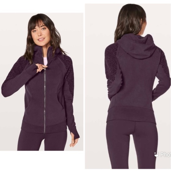 Lululemon Women’s Scuba Full Zip Dark Purple (Floral Flock) Hoodie size 8 - Picture 1 of 10